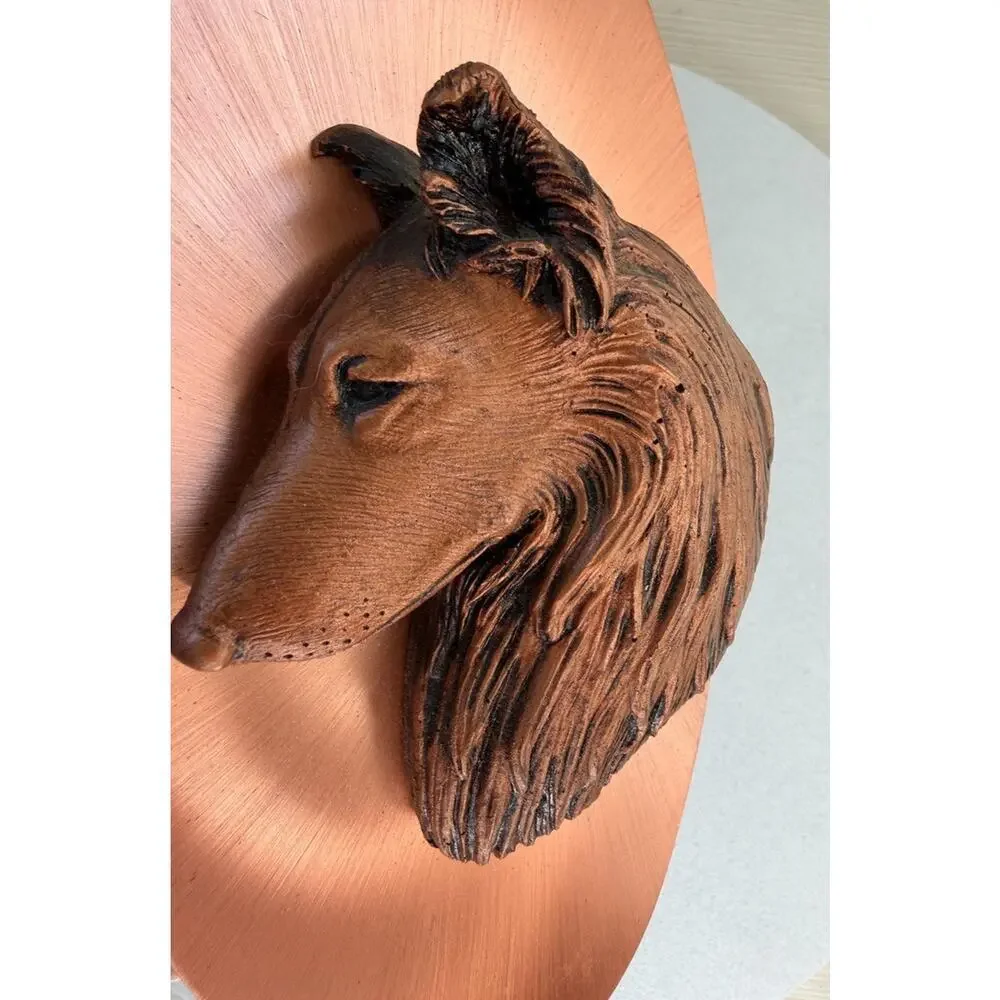 Vintage Copperama By Victor Collie Dog Relief Plaque 3D Sculpture Signed 10.25